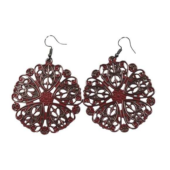 Mandala Lace Filigree Dangle Earrings - Picture 3 of 5